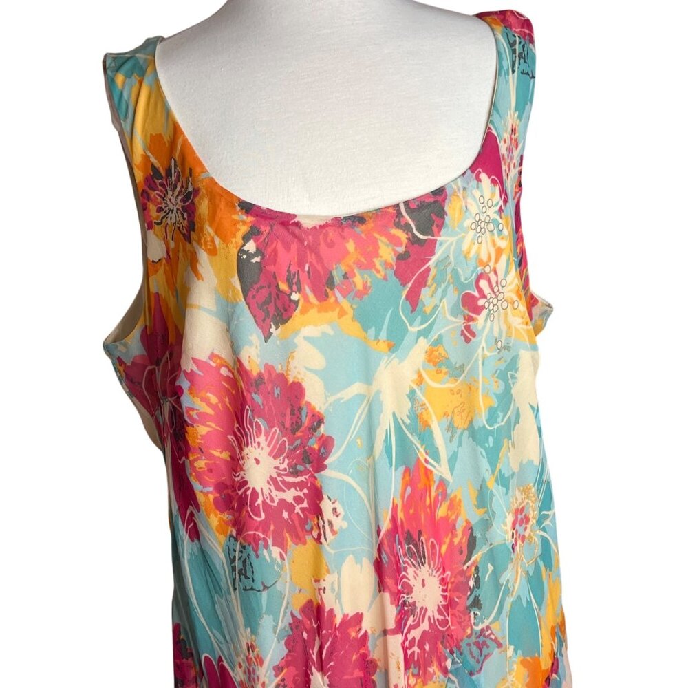 New Directions 22W Floral Ruffle Sleeveless Sheer Floral Dress Multicolor Office